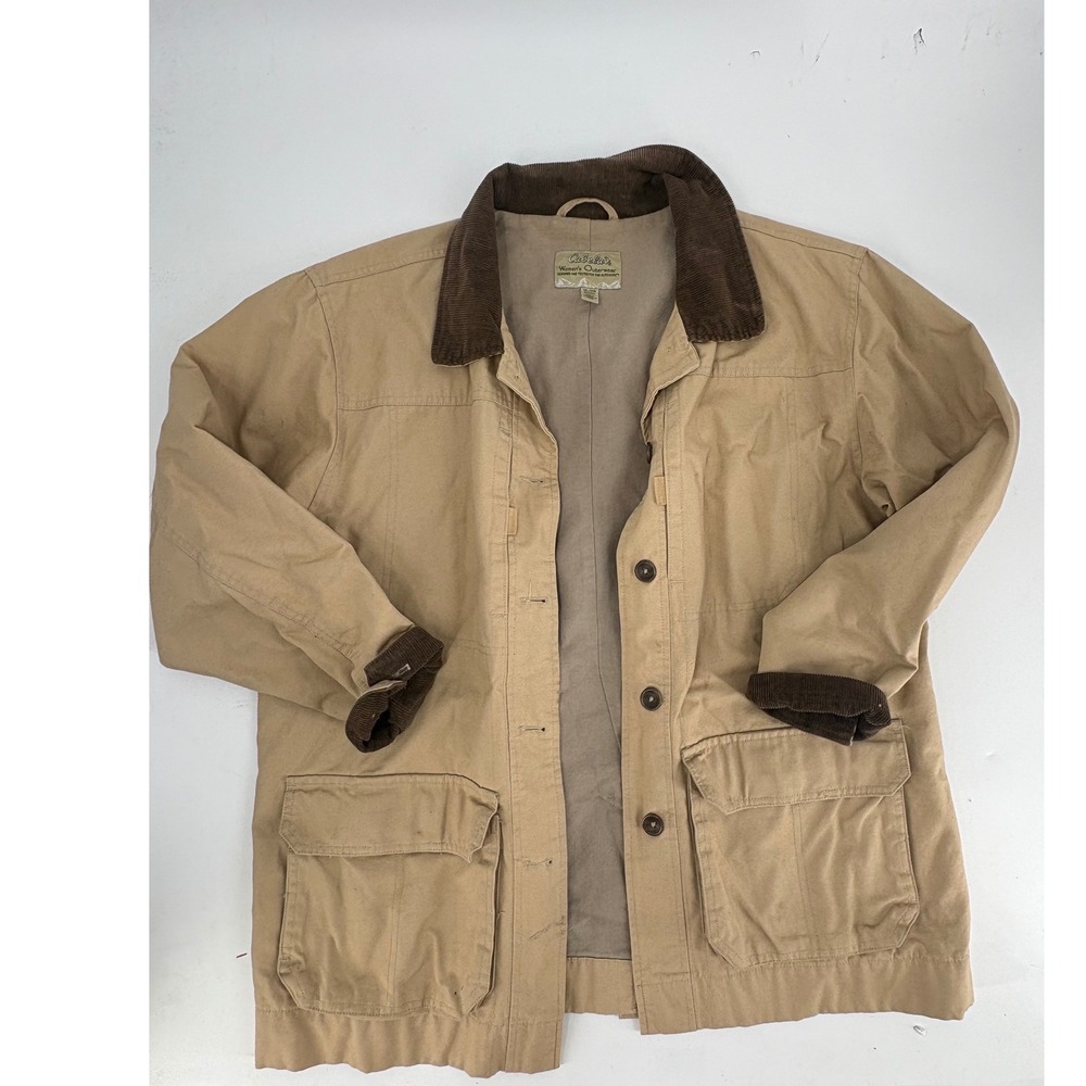Cabelas Womens XL Tan Canvas Field Jacket Corduroy Trim Barn Coat